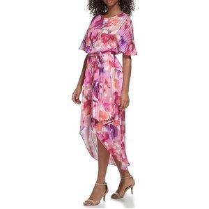 Jessica Howard Women's Style Hi Lo Midi Short Sleeve Chiffon Lurex SZ 12P